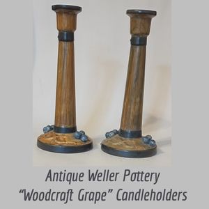 Antique Weller Pottery "Woodcraft Grape" Candle Holders